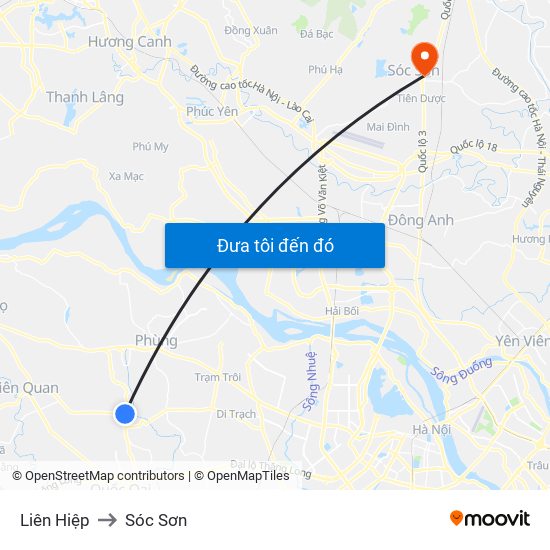 Liên Hiệp to Sóc Sơn map