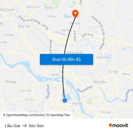 Liễu Giai to Sóc Sơn map