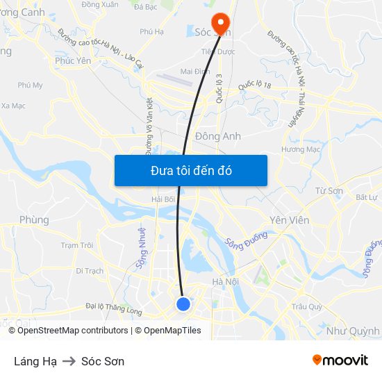 Láng Hạ to Sóc Sơn map