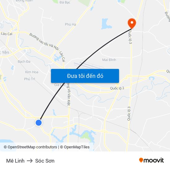 Mê Linh to Sóc Sơn map