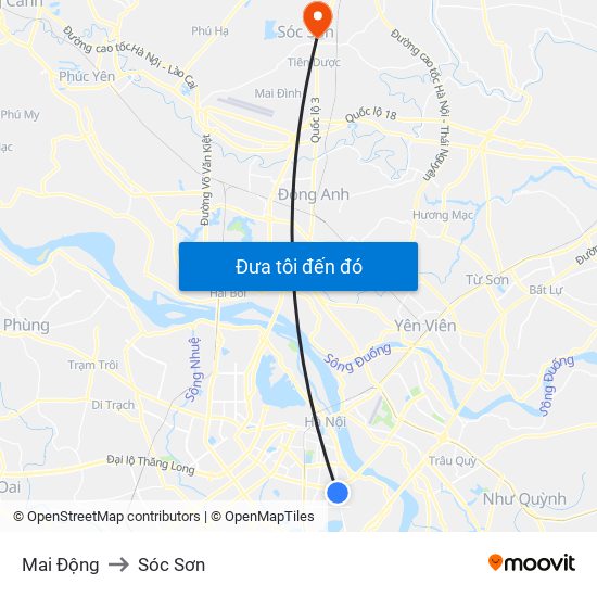 Mai Động to Sóc Sơn map