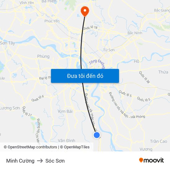 Minh Cường to Sóc Sơn map