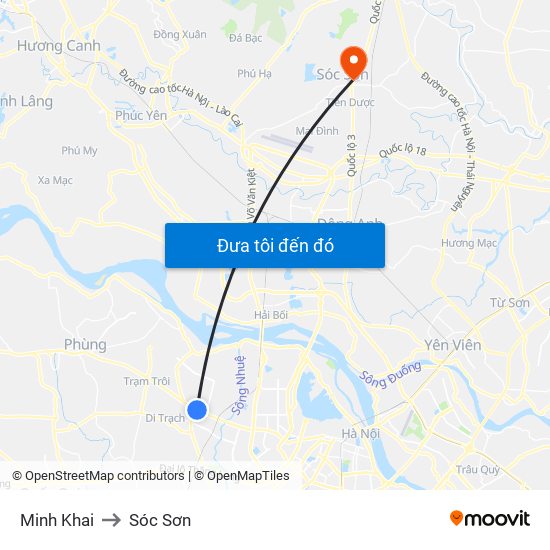 Minh Khai to Sóc Sơn map