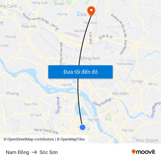 Nam Đồng to Sóc Sơn map