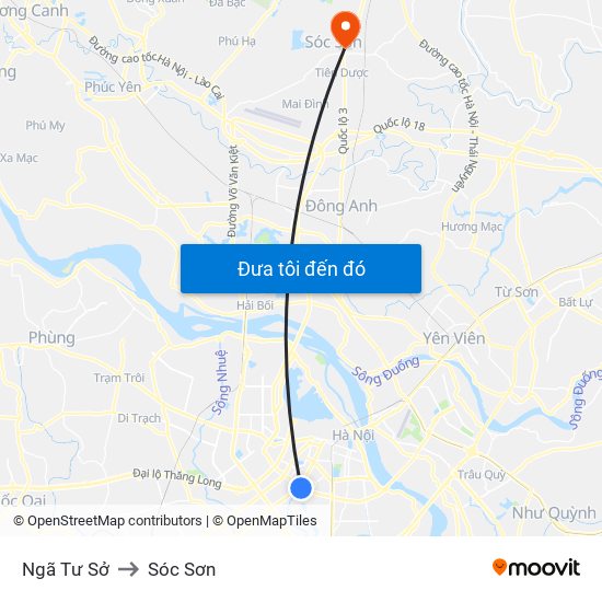 Ngã Tư Sở to Sóc Sơn map