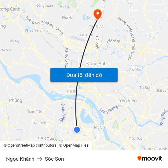 Ngọc Khánh to Sóc Sơn map