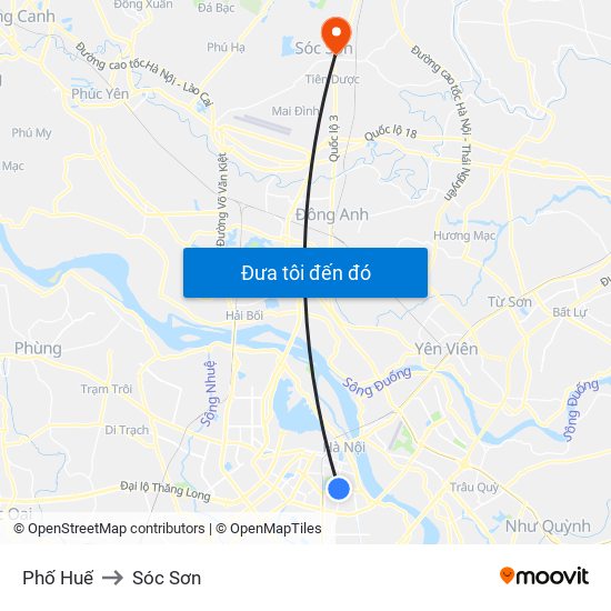 Phố Huế to Sóc Sơn map