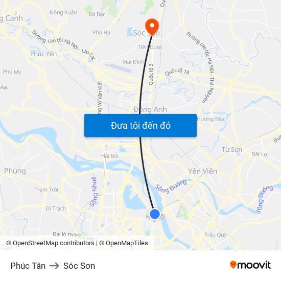 Phúc Tân to Sóc Sơn map