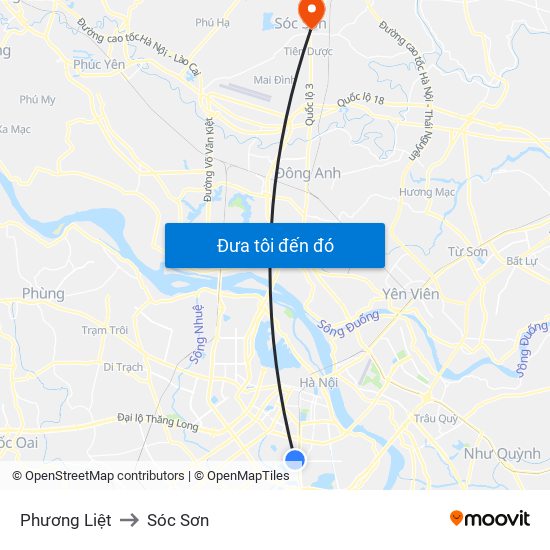 Phương Liệt to Sóc Sơn map