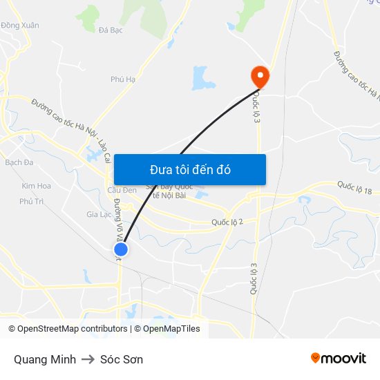 Quang Minh to Sóc Sơn map