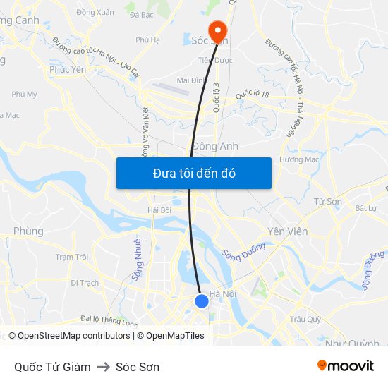 Quốc Tử Giám to Sóc Sơn map