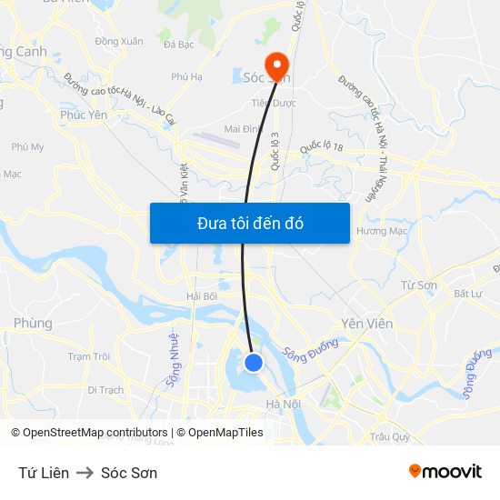 Tứ Liên to Sóc Sơn map