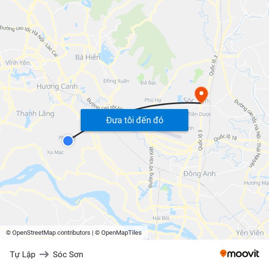 Tự Lập to Sóc Sơn map