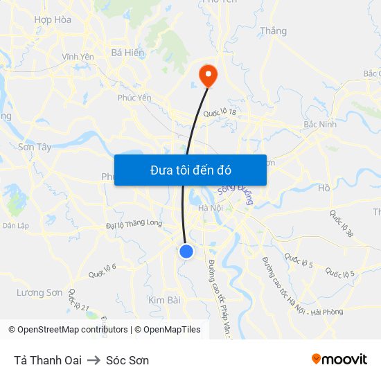 Tả Thanh Oai to Sóc Sơn map