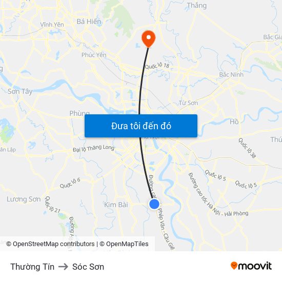 Thường Tín to Sóc Sơn map