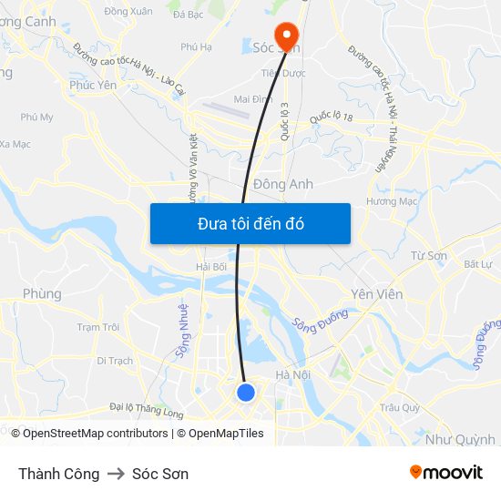 Thành Công to Sóc Sơn map