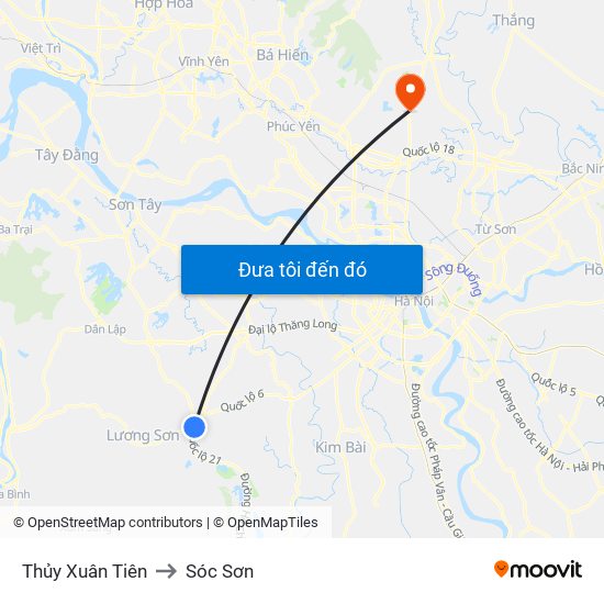 Thủy Xuân Tiên to Sóc Sơn map
