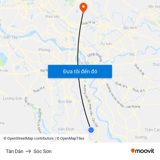 Tân Dân to Sóc Sơn map