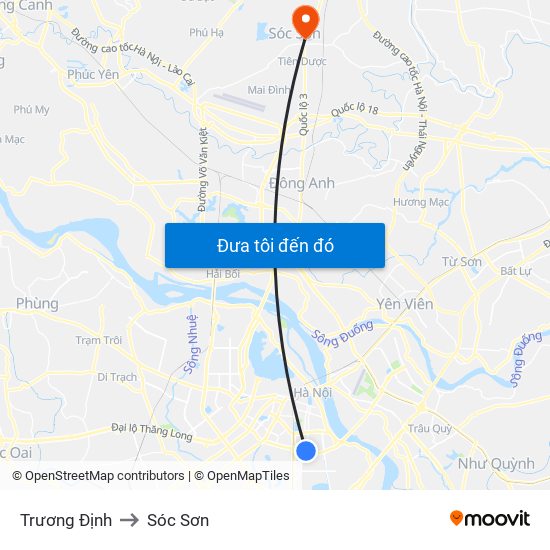 Trương Định to Sóc Sơn map