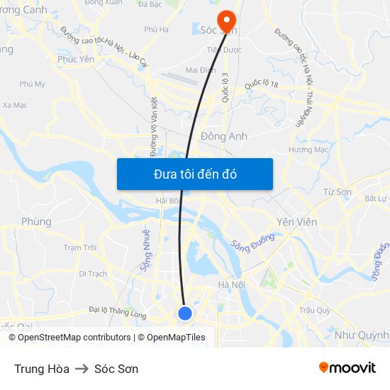 Trung Hòa to Sóc Sơn map