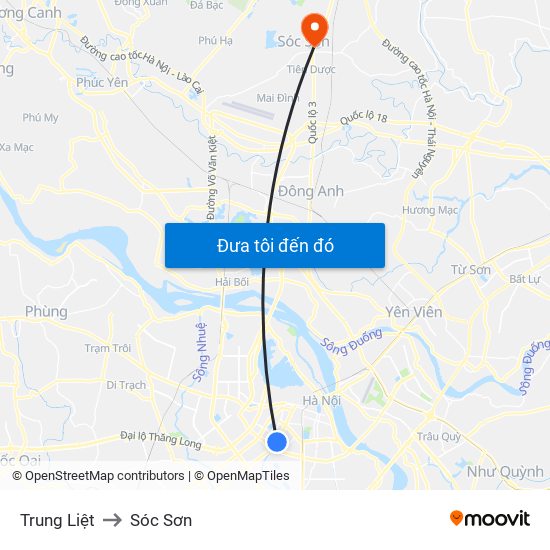 Trung Liệt to Sóc Sơn map