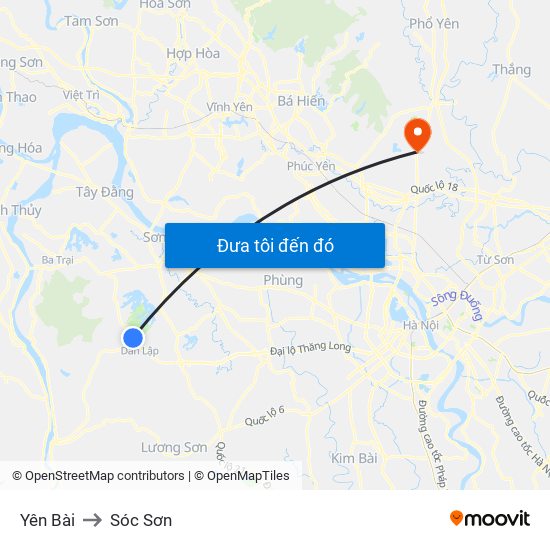 Yên Bài to Sóc Sơn map