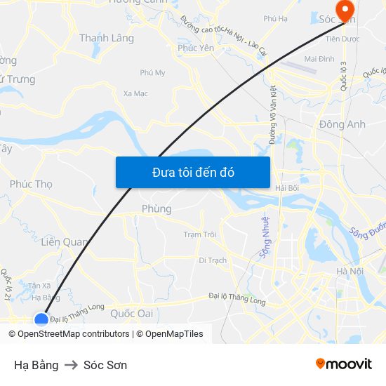 Hạ Bằng to Sóc Sơn map