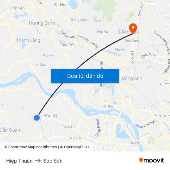 Hiệp Thuận to Sóc Sơn map