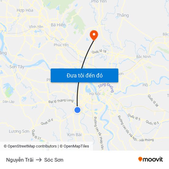 Nguyễn Trãi to Sóc Sơn map