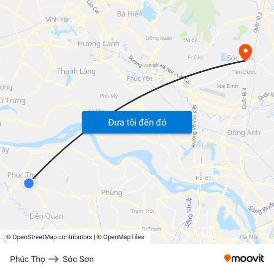 Phúc Thọ to Sóc Sơn map