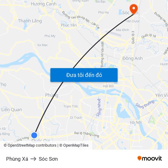 Phùng Xá to Sóc Sơn map