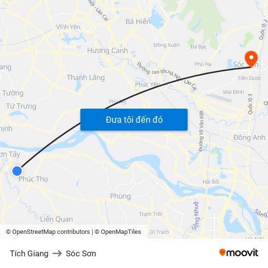 Tích Giang to Sóc Sơn map