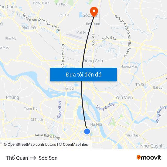 Thổ Quan to Sóc Sơn map