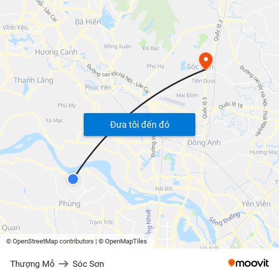 Thượng Mỗ to Sóc Sơn map