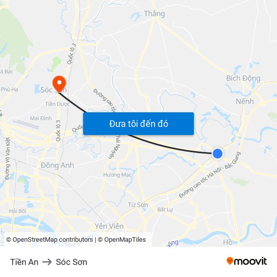 Tiền An to Sóc Sơn map