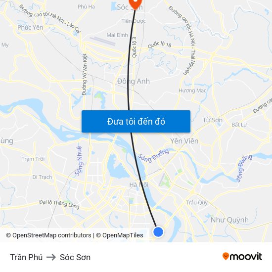 Trần Phú to Sóc Sơn map