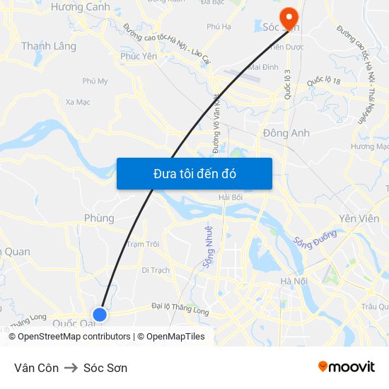 Vân Côn to Sóc Sơn map