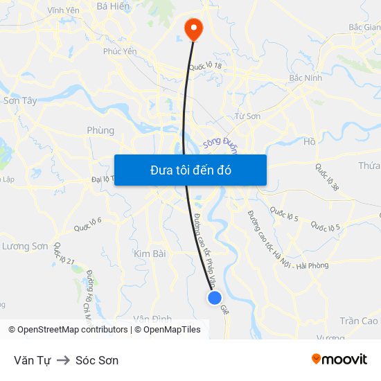 Văn Tự to Sóc Sơn map