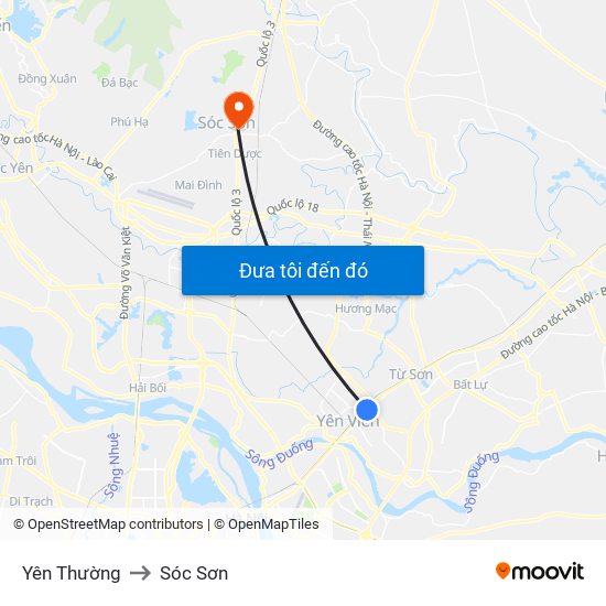 Yên Thường to Sóc Sơn map