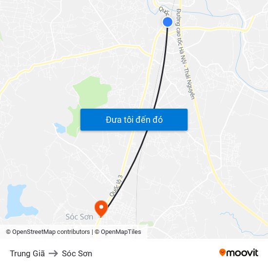 Trung Giã to Sóc Sơn map