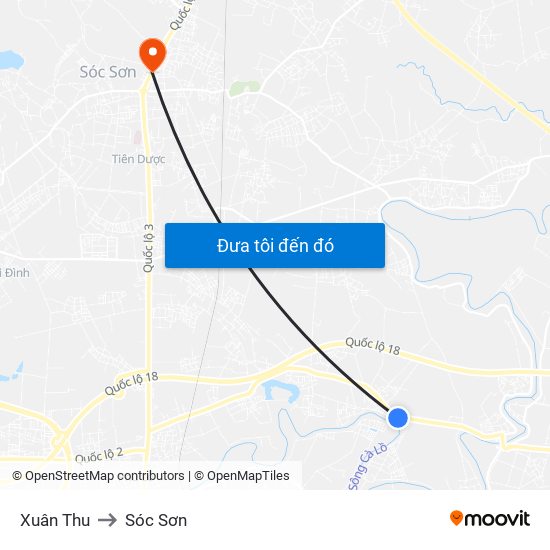 Xuân Thu to Sóc Sơn map