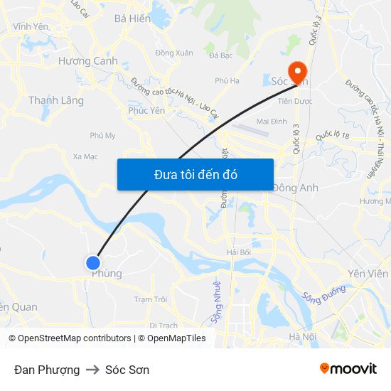 Đan Phượng to Sóc Sơn map