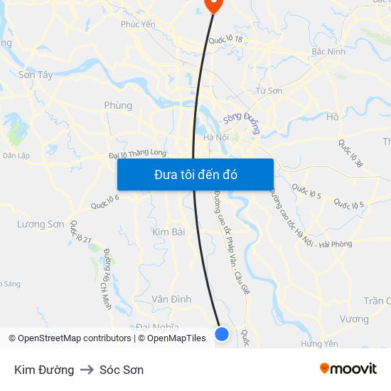 Kim Đường to Sóc Sơn map