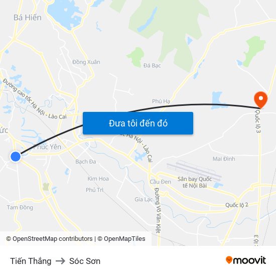 Tiến Thắng to Sóc Sơn map