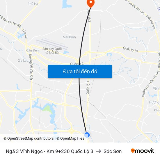 Ngã 3 Vĩnh Ngọc - Km 9+230 Quốc Lộ 3 to Sóc Sơn map