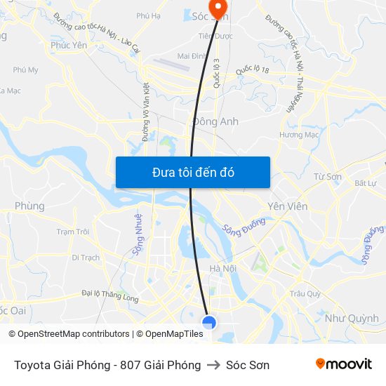 Toyota Giải Phóng - 807 Giải Phóng to Sóc Sơn map