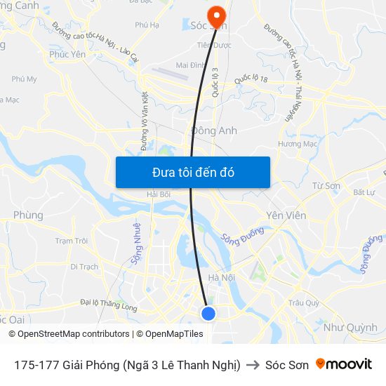 175-177 Giải Phóng (Ngã 3 Lê Thanh Nghị) to Sóc Sơn map