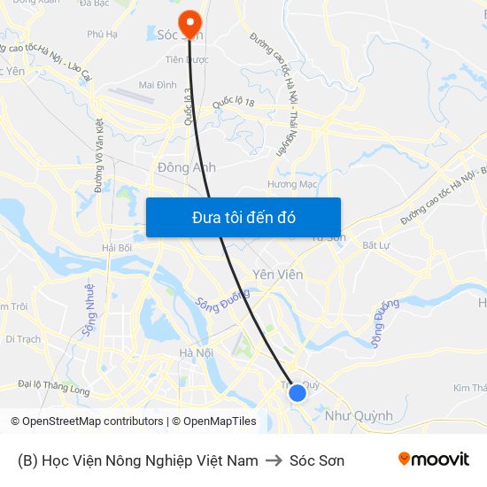 (B) Học Viện Nông Nghiệp Việt Nam to Sóc Sơn map