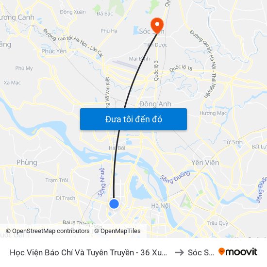 Học Viện Báo Chí Và Tuyên Truyền - 36 Xuân Thủy to Sóc Sơn map