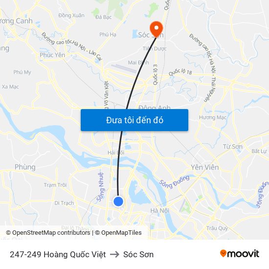 247-249 Hoàng Quốc Việt to Sóc Sơn map